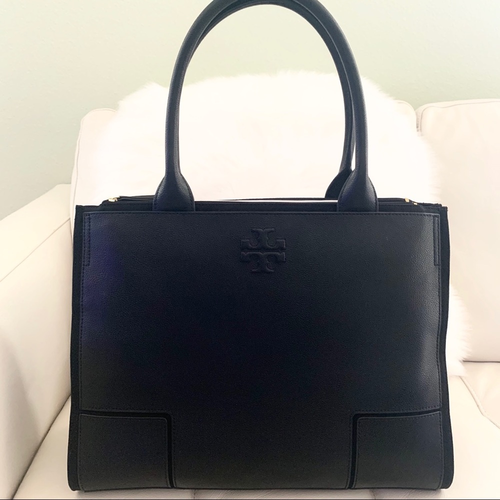 Tory Burch ella canvas tote black shoulder tote - Picture 1 of 8